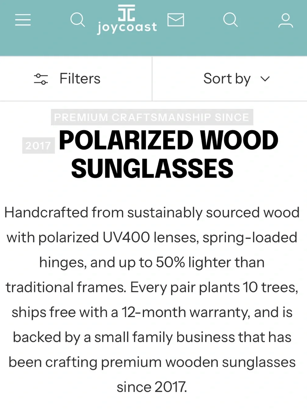 Joycoast Terra Wayfinder in Ebony Zebrawood Handcrafted Wood Sunglasses
